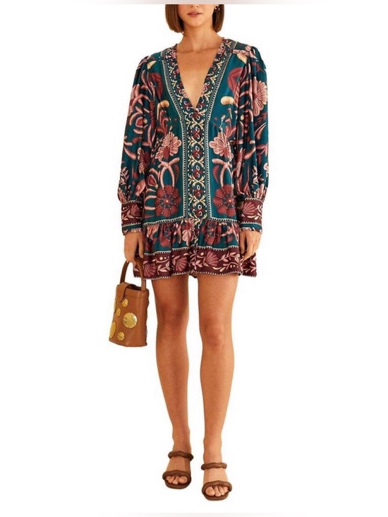 FARM Rio Dresses & Skirts - FARM Rio Seashell Tapestry Balloon-Sleeve Minidress